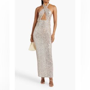 Ronny Kobo Zack Cutout Sequined Stretch-Mesh Halterneck Maxi Dress - Worn Once